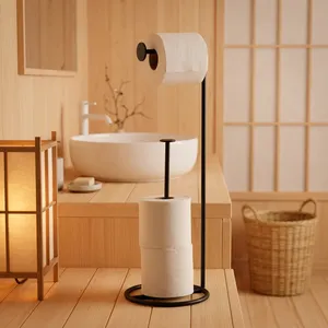 Support de rangement moderne en métal pour papier toilette, double rouleau, organisateur de salle de bain, porte-rouleaux de papier hygiénique, minimaliste et peu encombrant - Product Image 5