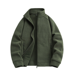 Veste en polaire noire pour homme, col montant, fermeture éclair, coupe décontractée, coupe régulière, couleur unie, tricotée en polyester, vêtement d'extérieur coupe-vent pour l'automne - Product Image 3