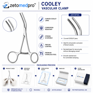 คีมหนีบหลอดเลือด COOLEY ขนาดเล็กพิเศษ ขาโค้ง ปากตรง 1-1/2 นิ้ว 3.8 ซม. ความยาวรวม 5 นิ้ว 12.7 ซม. ZETOMEDPRO - Product Image 3