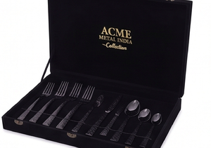Service de couverts noirs gravés d'inspiration antique en acier inoxydable de luxe pour table à manger moderne, maison, restaurant et événements spéciaux - Product Image 4