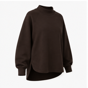Sudadera Personalizada para Mujer, Color Marrón Oscuro, Cuello Alto, Corte Asimétrico, Modelo WSS-0048 - Product Image 4