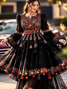 HOT SELLING WEDDING and PARTY WEAR AFGHAN SALWAR KAMEEZ for WOMEN Premium Quality Sequined Lace Appliques Ruffles Slim Fit - Product Image 2