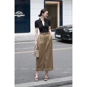 เสื้อยืดถักแขนสั้นคอปกสำหรับผู้หญิงพร้อมดีไซน์รูดด้านหน้าทรงเข้ารูปเสื้อครอปหรูหราสำหรับฤดูใบไม้ผลิและฤดูร้อน [A181] - Product Image 6