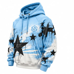 Nouveau sweat à capuche bleu pour homme avec imprimé étoiles noires, design par sublimation, vêtement décontracté d'automne, manches longues, fermeture à cordon - Product Image 3