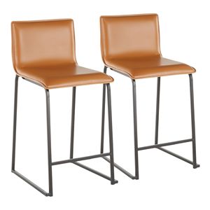 Juego de 2 taburetes de mostrador contemporáneos Mara 26 \ "de Black Metal y Camel Faux Leather para muebles de comedor - Product Image 1