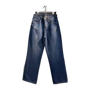 Bangladesh taille haute jambe droite bleu clair Denim jean coupe personnalisée ceinture en détresse trous Y2K Streetwear décontracté femme pantalon - Product Image 2