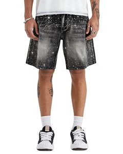 Men's Rhinestone Denim Shorts Heavy Quality Distressed Jean Shorts Custom Logo <b>Y2K</b> Streetwear Wholesale Supplier - Product Image 1