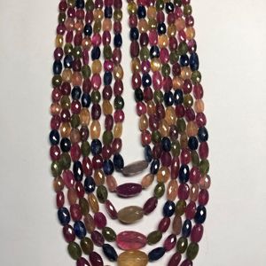 Perles ovales facettées en verre naturel rempli de saphirs multicolores de 8 mm et 10 mm, certifiées IGI, pour la fabrication de bijoux, colliers et bracelets - Product Image 1