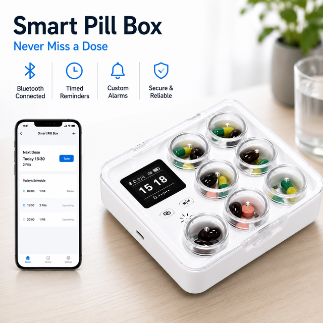 7 Days Smart Pill Box App Remote Alarm Medication Reminder Weekly Pill Organizer for Elderly Nursing Home Family Care