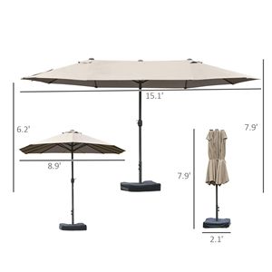 Ombrellone a braccio da 4,5 m per patio, con manovella facile, doppia copertura anti-UV, base rettangolare per cortile - Colore caffè, in poliestere - Product Image 3