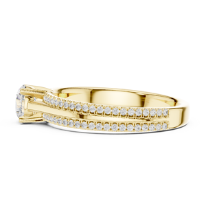 แหวนเพชรทรงกลมเพาะเลี้ยงในห้องปฏิบัติการ ทอง 14K 18K แบบโซลิแทร์ ประดับเพชรสองแถว 0.95 กะรัต DEF VVS แหวนหมั้นแบบคลาสสิก ODM - Product Image 5