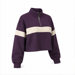 Customize Plum Smoke <b>Womens</b> Easy Fit <b>Half</b> <b>Zip</b> Cropped <b>Sweatshirt</b> Casual Layer Brushed Fleece WHZCROP-0014 - Product Image 3