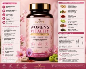Cápsulas de Vitalidad para Mujeres Jivvya, 60 Cápsulas Vegetales, Shilajit, Alivio del Estrés, Refuerzo del Sistema Inmunitario, Suplemento Dietético Antioxidante - Product Image 3