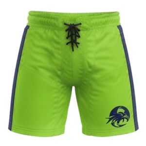 Conjunto de Jersey y Pantalones Cortos de Hockey sobre Hielo Sublimados en Verde Lima y Azul Marino para Hombre, Cuello en V, Rayas, Poliéster, Uniforme Deportivo - Product Image 4