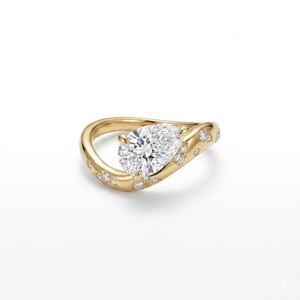 Anillo de Oro 14K con Diamantes en Forma de Pera Abstractos Estilo Oriente-Oeste, Banda de Oro Fundido, Diamantes Cultivados en Laboratorio Certificados por IGI, Joyería Nupcial de Alta Gama - Product Image 3