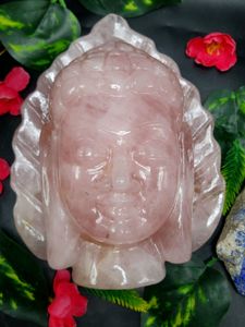 Cabeza/Rostro de Buda de Cuarzo Rosa - tallado artesanal del sereno rostro del Señor Buda - cristal/reiki/curación - 8 pulgadas y 3 kg - Product Image 5