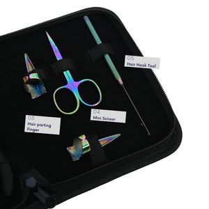 Kit d'outils pour extensions capillaires avec étui en Rexine, ciseaux miniatures pour la coupe et le démêlage, crochet de tirage, pince à sertir et à démonter pour salon - Product Image 4
