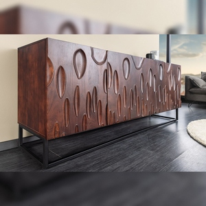 Buffet élégant Vandana DUNE 175 cm en bois d'acacia brun-noyer, design 3D, métal noir - Product Image 1
