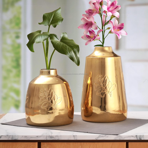 Juego de Jarrones de Flores de Metal Dorado Hechos a Mano para Decoración del Hogar, Sala de Estar, Jarrones Decorativos de Lujo Ecológicos y Duraderos - Product Image 6