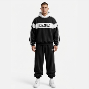 Men's Oversized <b>Retro</b> Sport <b>Tracksuit</b> – Heavyweight Fleece Set with Contrast Panel & Side Stripes - Product Image 6