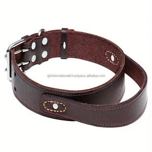 Collier de chien en cuir cousu avec poignée personnalisée robuste avec rembourrage doux et coutures durables avec quincaillerie en laiton toutes tailles - Product Image 2