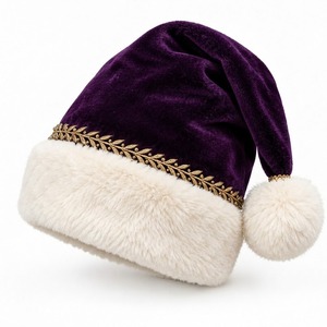 Chapeau de Père Noël classique rouge uni avec bordure en fourrure blanche et pompon, 100% toile polyester, pour homme, idéal pour la plage - Product Image 2