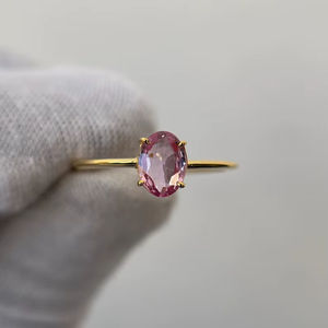 Anillo de zafiro rosa antiguo con corte ovalado, anillo de compromiso vintage de plata de ley 925 chapado en oro de 14 quilates, joyería para ella. - Product Image 1