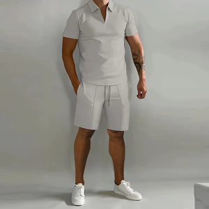 Mens 2-Piece <b>Knitted</b> Polyester/Cotton Solid T-Shirt <b>Set</b> Slim Fit Casual Summer Crew Neck Customized Printing 220-240g Fabric - Product Image 3