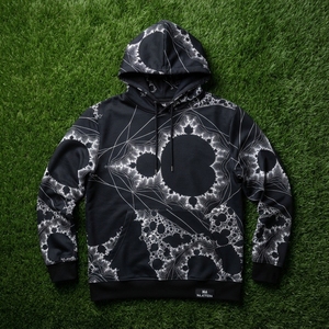 <b>Mens</b> <b>Black</b> Pullover Hoodie With White Abstract Fractal Print Custom Streetwear <b>Sweatshirt</b> - Product Image 5