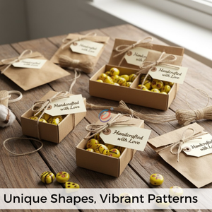 EXCEL EXPORTS Perles en verre soufflé à la main jaunes |   Fil de 8 pouces |   Designs artistiques inspirés de Murano |   Forme et motif uniques - Product Image 5