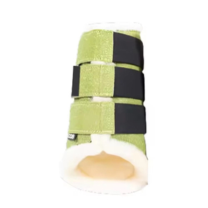 Bottes de protection pour chevaux, couleur unie verte, en polaire pour la protection des jambes - Product Image 3