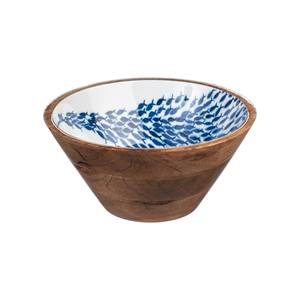 Bol en bois artisanal avec intérieur en émail bleu en forme d'écailles de poisson pour une présentation élégante à table - Product Image 6
