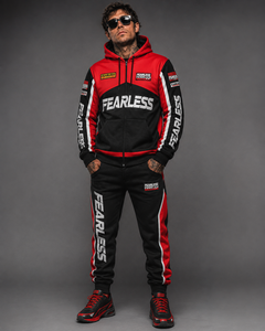 Men's Red <b>Black</b> <b>Zip</b> <b>Up</b> <b>Hoodie</b> Tracksuit Set Heavyweight Breathable Streetwear Jogger - Product Image 1