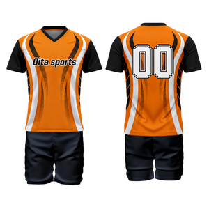Orange Black Volleyball Uniform Short Sleeve Sports Jersey Shorts Set Sublimated Design Team <b>Athletic</b> Wear Custom Match Outfit - Product Image 1