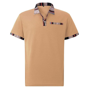 Polo à manches courtes noir pour homme avec col et poignets rayés, tricoté, respirant, style décontracté - Product Image 3