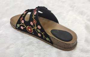 Women Black Embroidered <b>Flat</b> <b>Sandals</b> Floral Buckle Strap Open Toe Casual Ethnic Footwear for Party <b>Wedding</b> and Daily Wear - Product Image 3