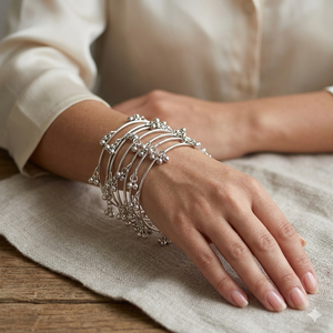ชุดกำไลข้อมือเงินชุบแบบแคชเมียร์ 8 ชิ้น เครื่องประดับชาติพันธุ์แบบดั้งเดิมสำหรับผู้หญิง หลายขนาด ชุดคอมโบ 2.4 2.6 2.8 และ 2.10 - Product Image 1
