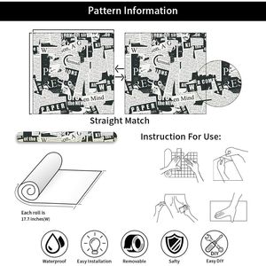 Papel Tapiz Moderno Autoadhesivo Blanco y Negro con Diseño de Periódico Vintage, Decoración de Pared Fácil de Aplicar - Product Image 5