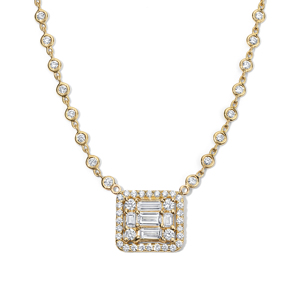 Classic 18K Gold Plated Diamond <b>Pendant</b> Necklace With <b>Emerald</b> Cut Center Geometric Design Women Wedding Jewelry - Product Image 1