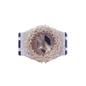 Montre élégante et tendance en moissanite avec boîtier en argent 925, bracelet en caoutchouc noir demi-trône - Product Image 3