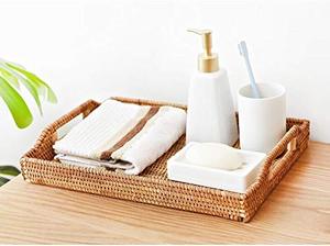 Plateau de service rectangulaire élégant en rotin avec poignées, idéal pour le petit-déjeuner au lit, les soirées à l'école de cuisine ou les dîners. - Product Image 5