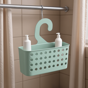Cestino portaoggetti da bagno con gancio, rettangolare, in plastica, a un solo livello, salvaspazio, per organizzare gli articoli da toeletta nella doccia - Product Image 3