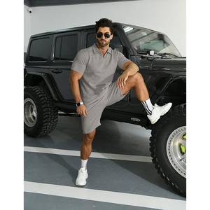 Quick Dry 100% Cotton Breathable <b>Knitted</b> Solid Men's Summer Street Style Suits Two Piece Golf Polo Shirts and Shorts <b>Set</b> - Product Image 5