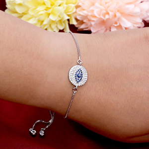 Bracelet en argent sterling 925 avec œil porte-bonheur et zircon cubique pour femme, chaîne coulissante réglable, bijou de protection en zircon cubique bleu - Product Image 5