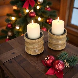 Support de bougie en bois artisanal, porte-bougie décoratif en bois pour la décoration de la maison, le salon, la table à manger et les occasions festives - Product Image 2