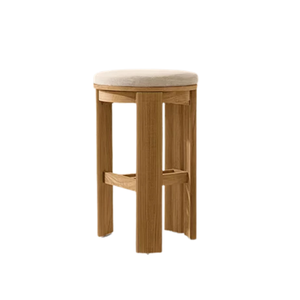Scandinavian Solid Teak Bar <b>Stool</b> Padded Round with Soft Cushioned <b>Seat</b> Durable Frame and Backless Design Home Bar Use - Product Image 4