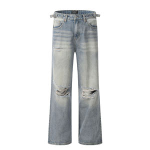 MEESAM LEATHER HOSIERY Jeans de mezclilla unisex 100% algodón de secado rápido, cintura alta, peso pesado, estilo vintage, corte regular, rectos, con relieve - Product Image 3