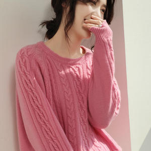 Suéter de punto grueso coreano de cuello redondo para mujer, manga larga, liso, informal de invierno, antipilling, 100% lana, ajuste regular - Product Image 4