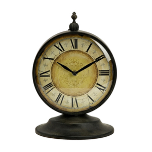 Horloge de table en métal antique de luxe, horloge de bureau vintage à chiffres romains, horloge de table ronde rétro pour la maison ou le bureau - Product Image 1