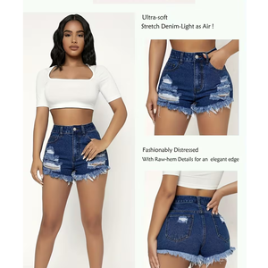 Shorts en jean 100% coton à taille haute pour femmes, très demandés |   Vêtements de rue tendance pour l'été, vente en gros, fabrication sur mesure - Product Image 2